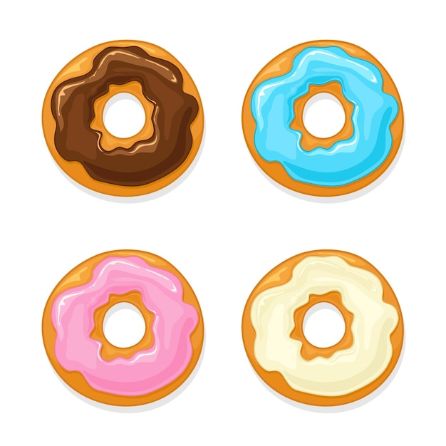 Satz donuts mit bunter glasur lokalisiert auf weißer hintergrundillustration