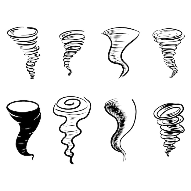 Satz doodle tornado isoliert auf weißem hintergrund. hurrikan. handgezeichnete designelemente eingestellt. vektor-illustration.