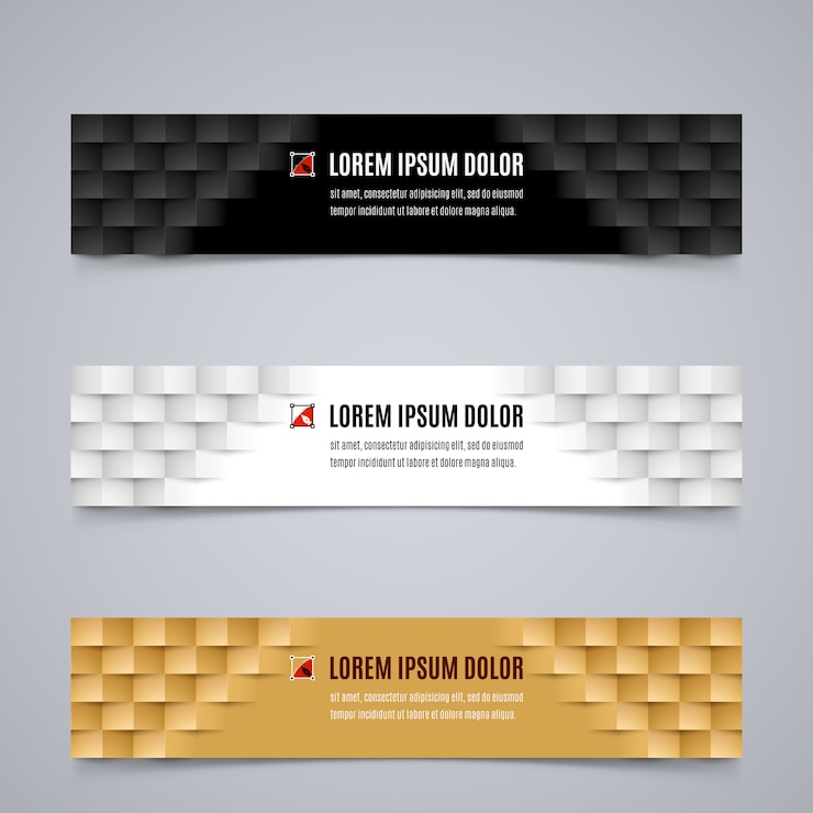 Vektor satz einfache banner-schablone mit modernem geometrischem muster in den farben weiß, schwarz und orange