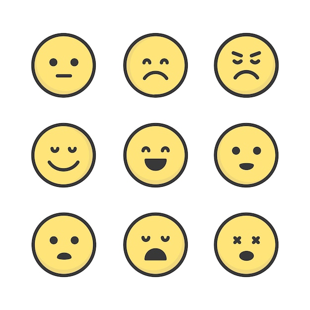 Satz einfache flache emoji-symbole. emoticons sammlung vektordesign. nette emotionsaufkleber.