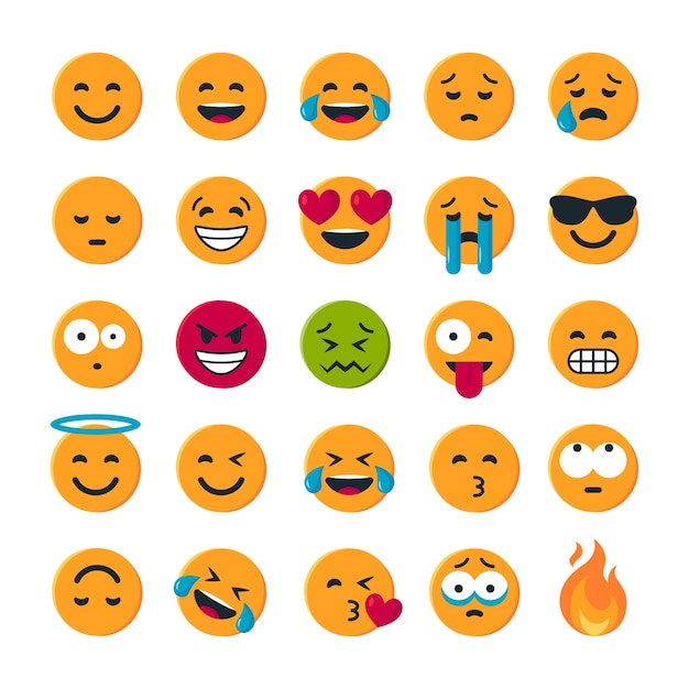 Satz einfache runde gelbe emoticons