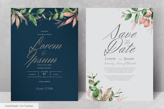 Satz elegante Aquarell-Hochzeitseinladungs-Kartenvorlage