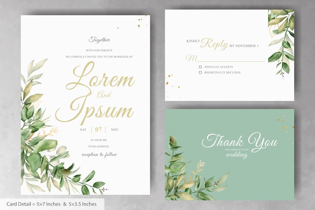 Satz elegante Aquarell-Hochzeitseinladungs-Kartenvorlage