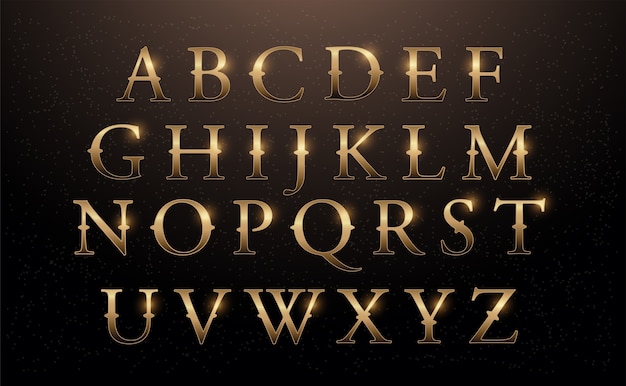 Satz elegantes gold farbiges metall-chrome-alphabet