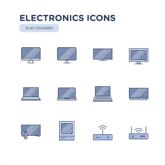 Satz elektronik bezog sich vektor farbige ikonen. enthält symbole wie fernsehen, computer, laptop, wlan und mehr.