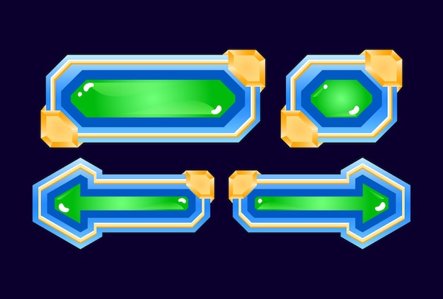 Satz Fantasy-Hochglanzspiel UI Diamond Jelly Button für GUI Asset-Elemente