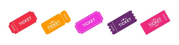 Satz farbenfroher Ticketvorlagen für Veranstaltungs- und Reise-Ticketdesigns für benutzerdefinierte Verwendung