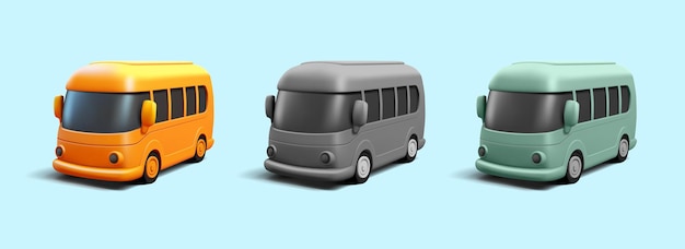 Satz farbiger Busse 3D Für Personenverkehrskonzepte für Erwachsene und Kinder Vektor