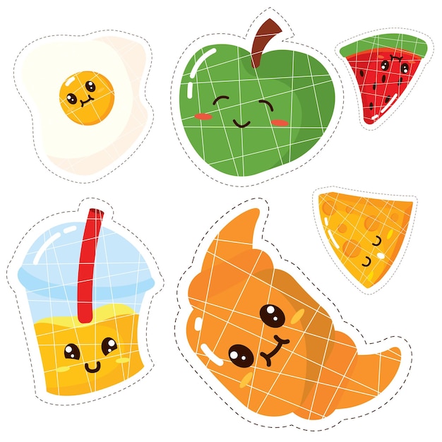Satz farbiger süßer Lebensmittel-Emoji-Ikonen Vektorillustration