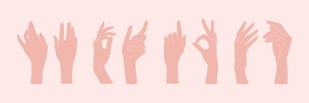 Satz flacher Bilder von weiblichen Händen mit verschiedenen Gesten