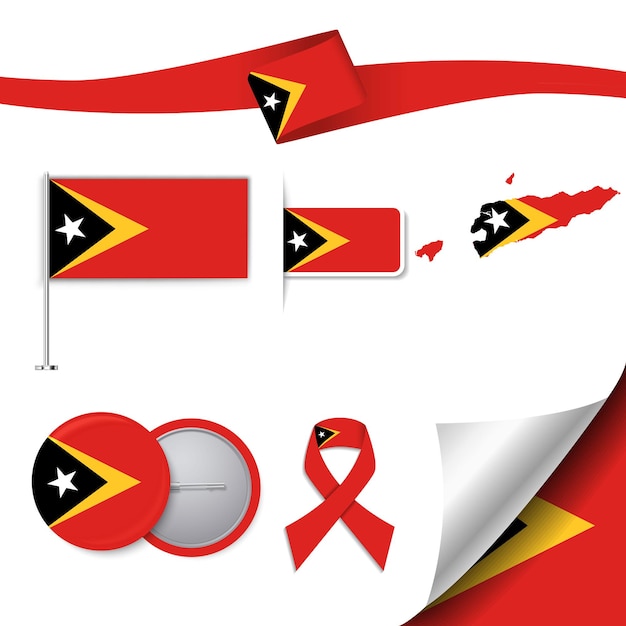 Vektor satz flagge mit elementen osttimor