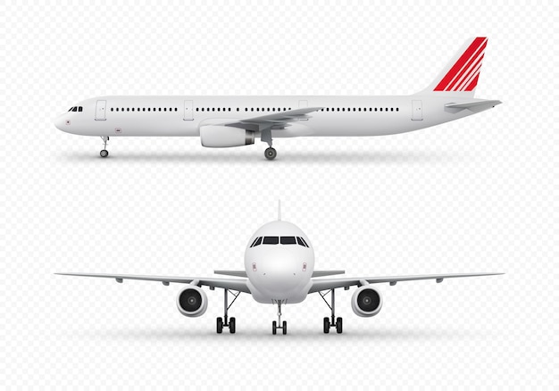 Satz Flugzeuge lokalisiert auf transparentem Hintergrund. Realistische Vektorgrafik.