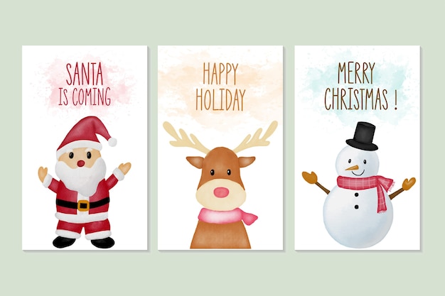 Satz frohe weihnachten und neujahrsgrußkarten mit aquarellillustration