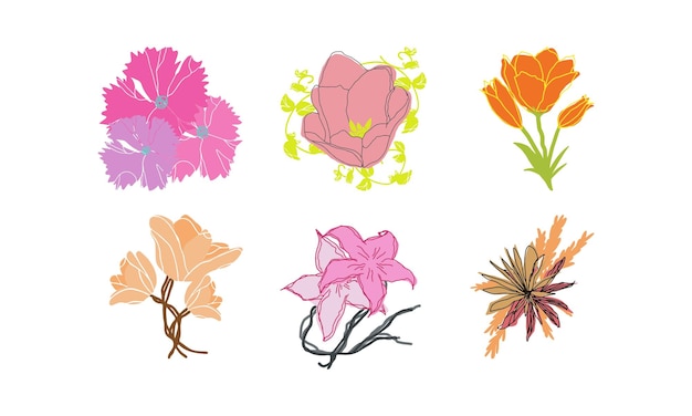 Vektor satz frühlingsblumen. handgezeichnete vektorillustration im doodle-stil