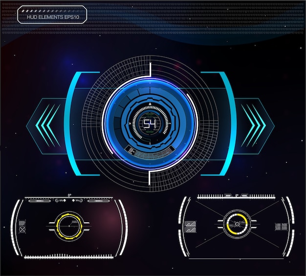 Satz futuristischer blauer infografiken als head-up-display. navigationselemente für das web und die app anzeigen. futuristische benutzeroberfläche. . .