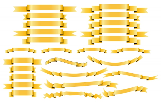 Satz gelbgoldbänder auf weißem hintergrund.