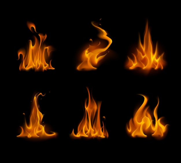 Satz Gelborange Feuer Lagerfeuer auf Hintergrund