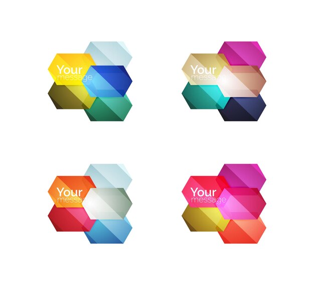Satz glänzender, leerer Vektorboxen für Ihre Inhalte. Abstrakte geometrische Elemente, geeignet für Text oder Infografiken