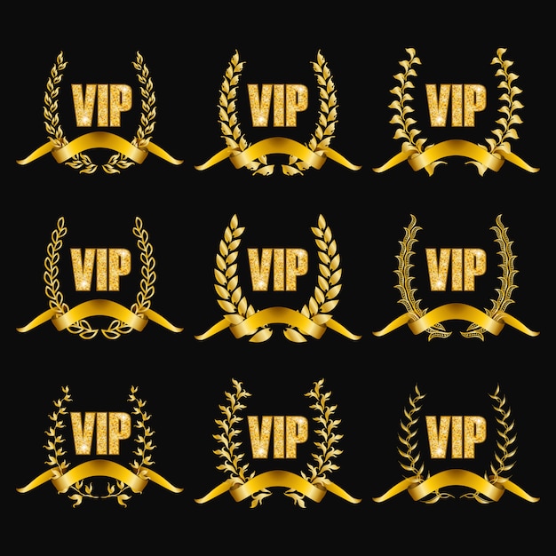 Vektor satz goldvip-monogramme für grafikdesign auf schwarzem hintergrund.