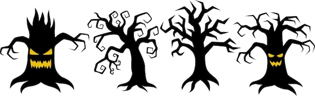 Satz gruseliger halloween-baum-silhouetten-illustrationen