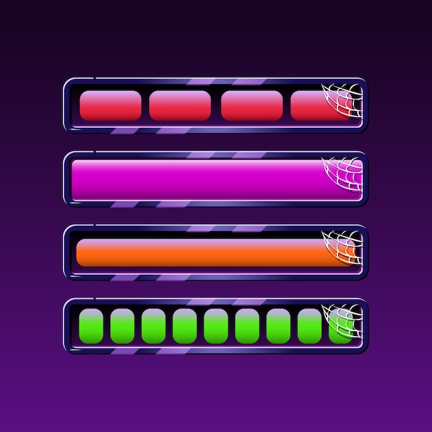 Satz halloween-ladeleiste in verschiedenen farben für gui-asset-elemente