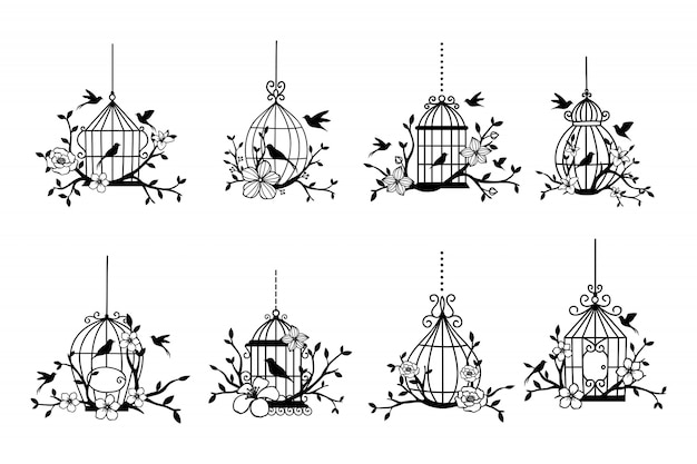 Satz hand gezeichnete hochzeit birdcage-sammlungen