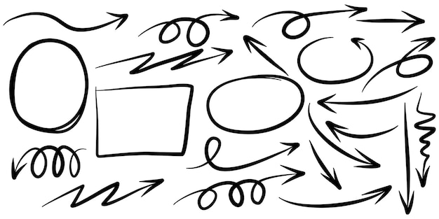 Satz Hand gezeichnete Pfeile lokalisiert auf weißem Hintergrund. für Business-Infografik, Banner, Web- und Konzeptdesign. Vektor-Doodle-Design-Elemente.
