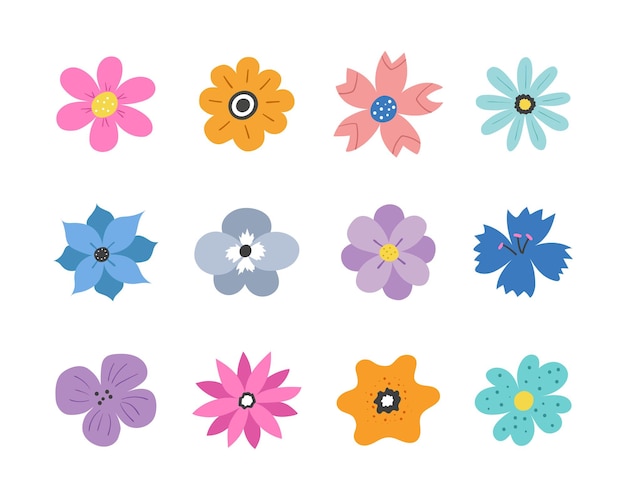 Satz handgezeichnete Blume. Blumensammlung im flachen Stil. Einfache Vektorillustration lokalisiert auf weißem Hintergrund.