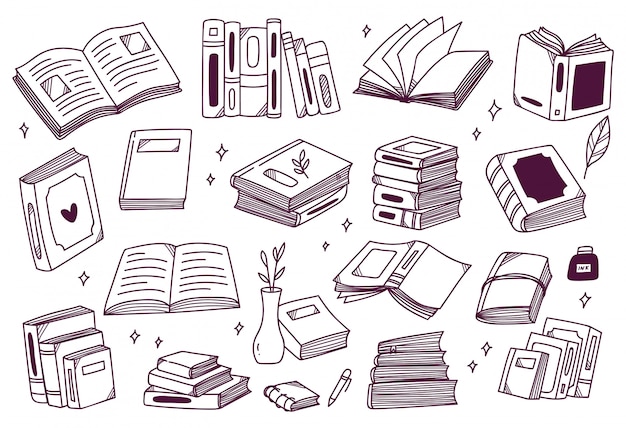 Satz handgezeichnete Bücher