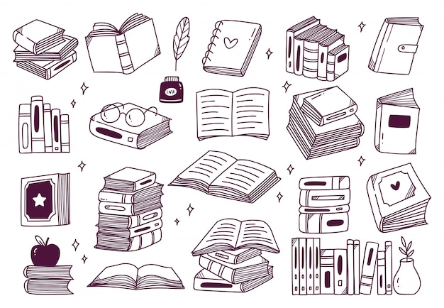 Satz handgezeichnete Bücher