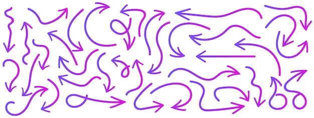 Satz handgezeichnete pfeile. vektor-illustration. farbpfeile isoliert