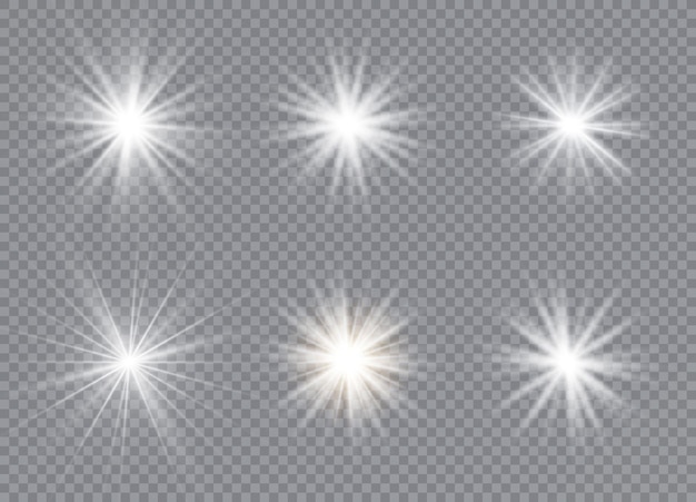 Satz helle sterne. sonnenlicht durchscheinender spezieller design-lichteffekt. vektor-illustration.