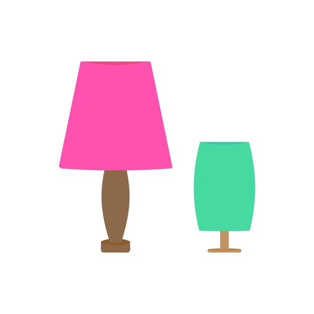 Satz heller Lampen Flache Tischlampen in Rosa und Grün Cartoon-Vektorillustration des Dekorelements