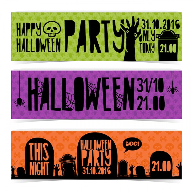 Satz horizontale banner mit happy halloween party.