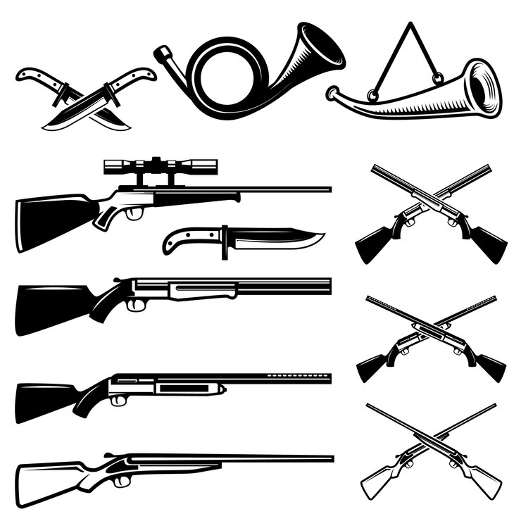 Vektor satz jagdwaffe auf weißem hintergrund. element für logo, etikett, emblem, zeichen. illustration