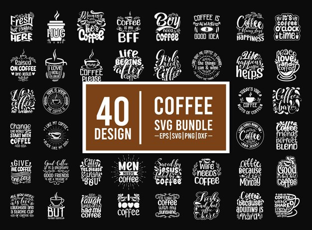 Satz kaffeezitate. kaffee-svg-bündel, kaffee-typografie-t-shirt-design