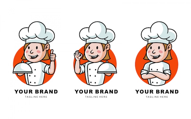 Satz Karikaturkoch-Logoillustration für Restaurant