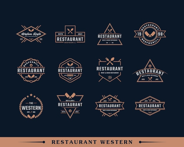 Satz klassischer vintage-retro-label-abzeichen für restaurant- und café-logo-design-inspiration