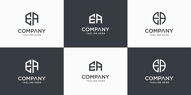 Satz kreative abstrakte monogrammbuchstaben ea logo designvorlage