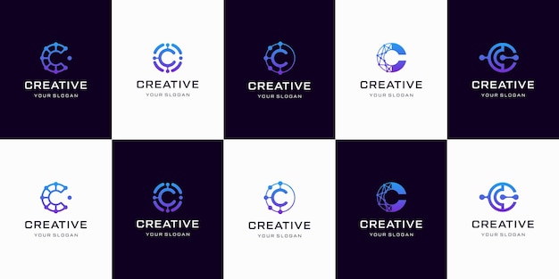 Vektor satz kreative buchstabe c logo designvorlage. logos für das geschäft der technologie, digital, einfach