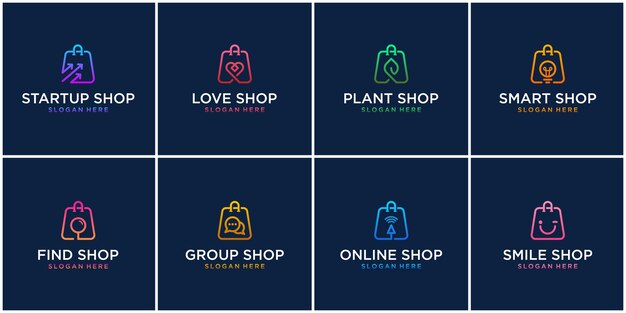 Satz kreative online-shopping-logo-design-vorlage. minimalistisches liniendesign