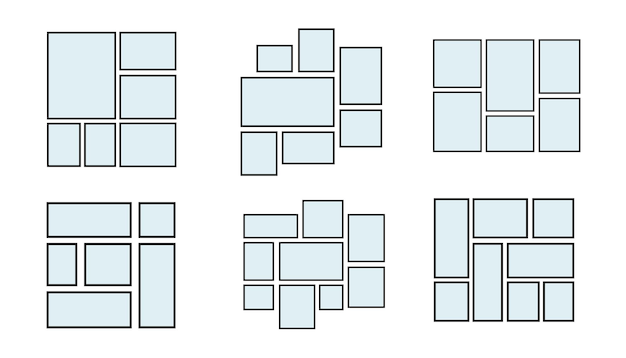 Satz kreativer Vektorvorlagencollagen, bestehend aus Rahmen für ein Foto in quadratischer und rechteckiger Form