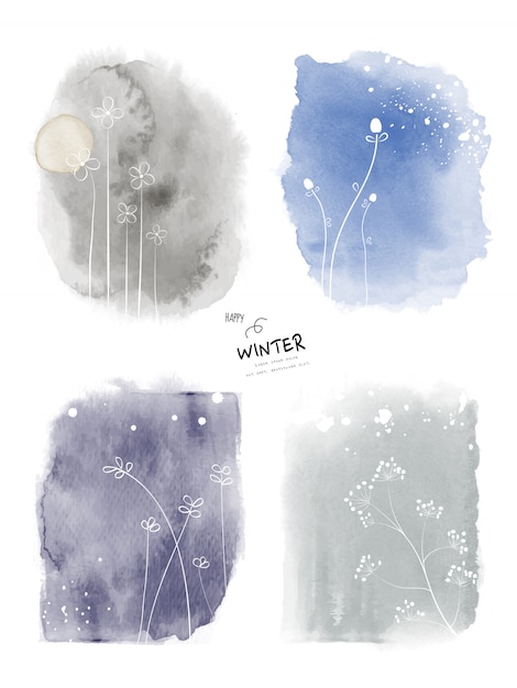 Satz kunstwinteraquarell und gekritzel handgemalten hintergrund