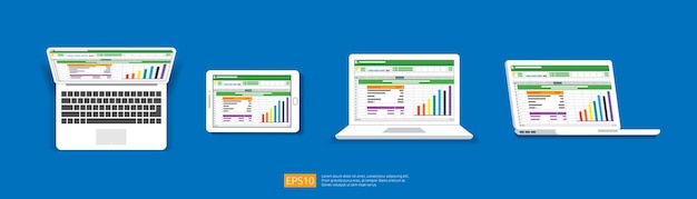 Satz Laptops mit Diagrammen