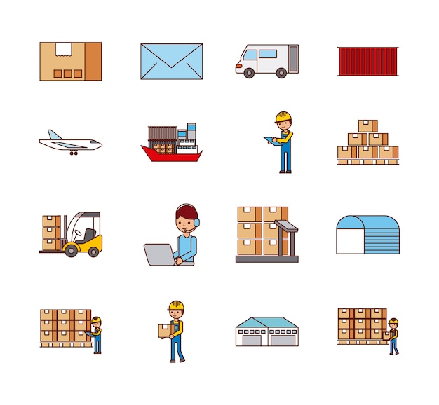 Satz logistische lieferungstransportkisten der ikonen