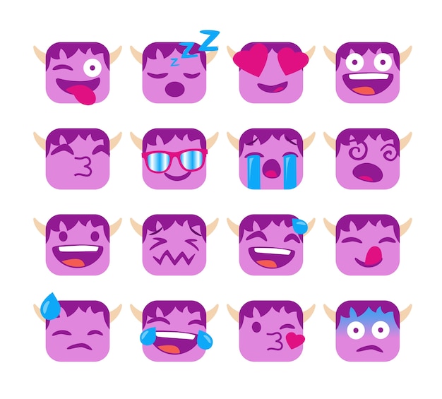 Satz lustige Emojis mit Schleppangelgesicht