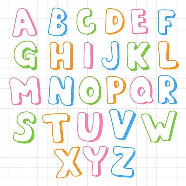 Satz lustige englische alphabete der karikatur mit großbuchstaben für die erziehung von kindern
