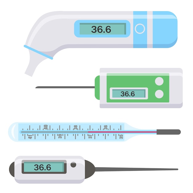 Satz medizinischer elektronischer thermometer für das krankenhaus während des coronavirus gesundheit und krankheiten vektor