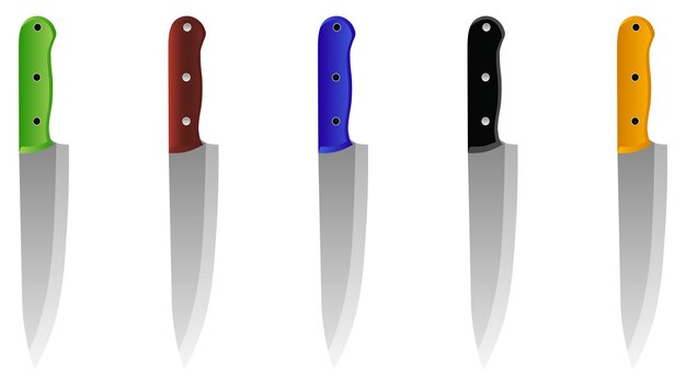 Satz Metzgerfleischmesser für Metzgerei, Fleischschneidemesser, Besteck-Icon-Set, vektorrealistisch