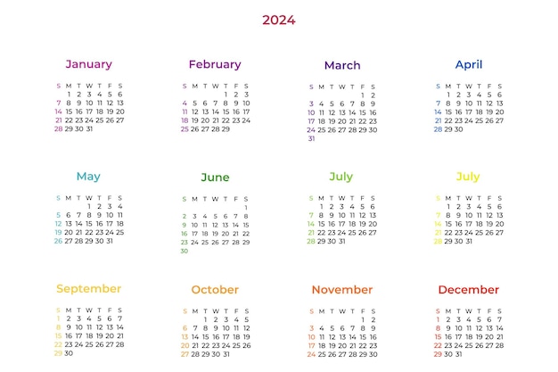 Vektor satz minimaler kalender für das jahr 2024